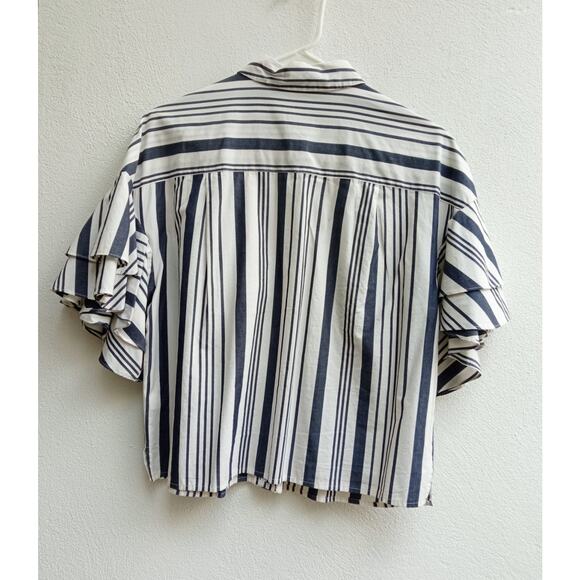 A New Day Women's Blouse Top Button Front Short Sleeve White/Black Size Medium - Picture 9 of 9